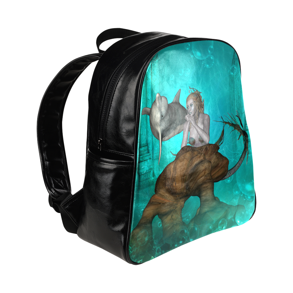 Beautiful mermaid with cute dolphin Multi-Pockets Backpack (Model 1636)