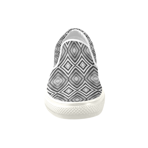 black and white diamond pattern Men's Unusual Slip-on Canvas Shoes (Model 019)