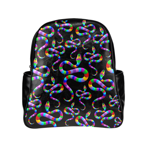 Snake Psychedelic Rainbow Colors Multi-Pockets Backpack (Model 1636)