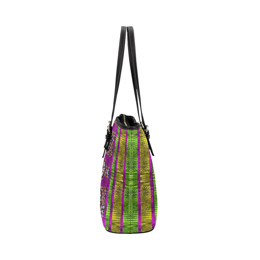 Rainbow love for the nature and sunset Leather Tote Bag/Small (Model 1651)