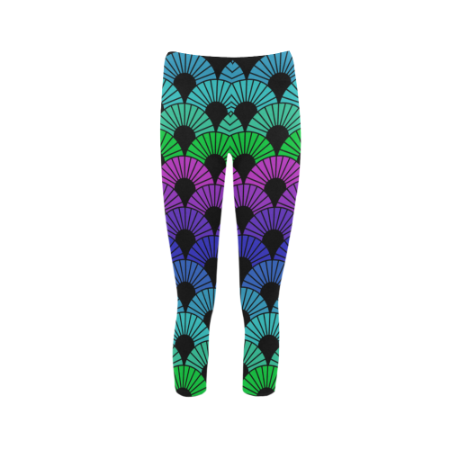 Peacock Colors Mandala Fans by ArtformDesigns Capri Legging (Model L02)