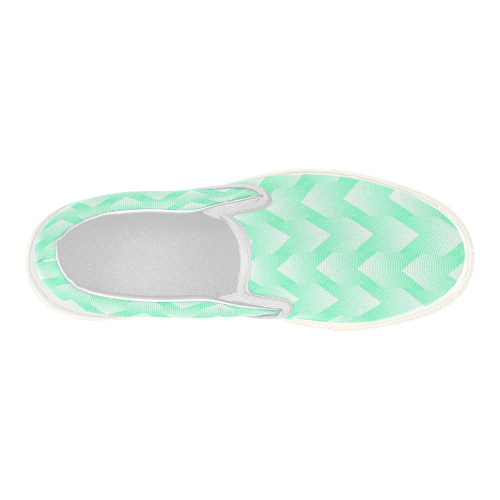 Mint Green/White Pattern Women's Slip-on Canvas Shoes (Model 019)