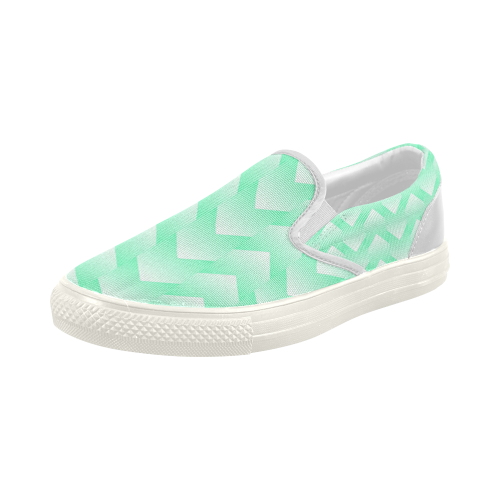 Mint Green/White Pattern Women's Slip-on Canvas Shoes (Model 019)