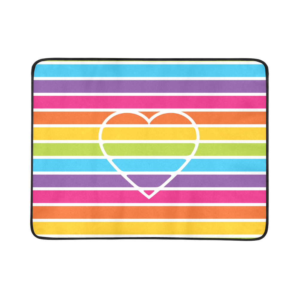 striped love rainbow heart Beach Mat 78"x 60"