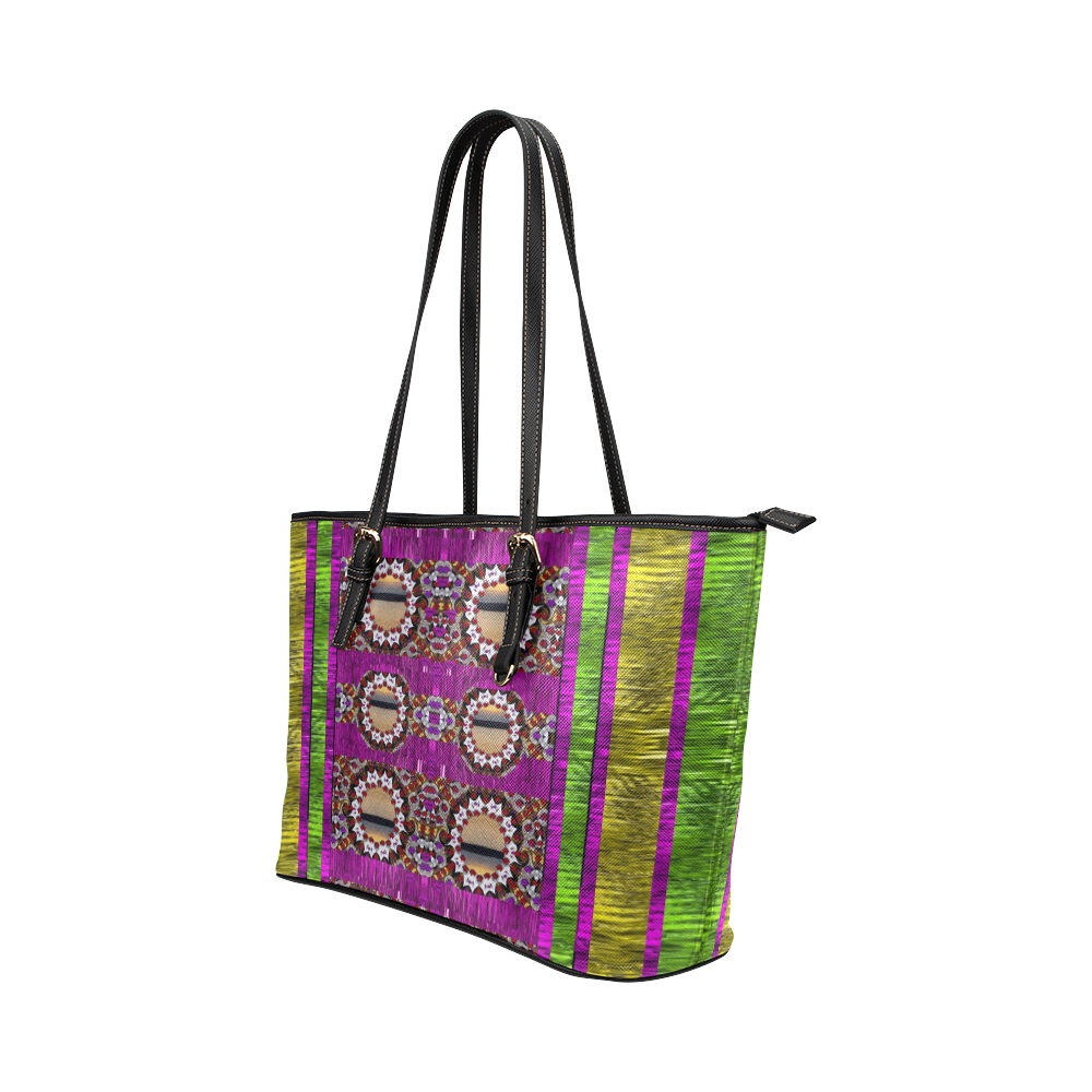 Rainbow love for the nature and sunset Leather Tote Bag/Small (Model 1651)