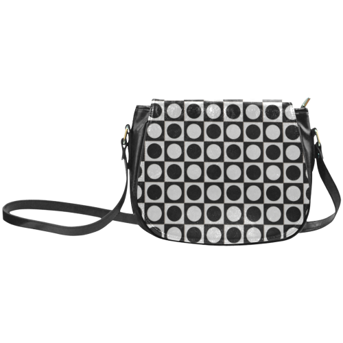 Modern DOTS in SQUARES pattern - black white Classic Saddle Bag/Small (Model 1648)