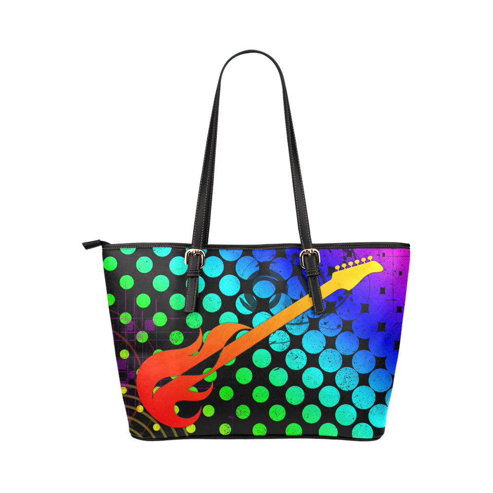 Fire Guitar Abstract Music by ArtformDesigns Leather Tote Bag/Large (Model 1651)