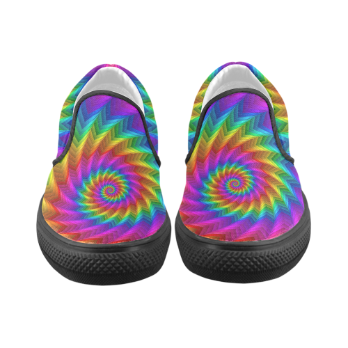 Psychedelic Rainbow Spiral Fractal Men's Unusual Slip-on Canvas Shoes (Model 019)