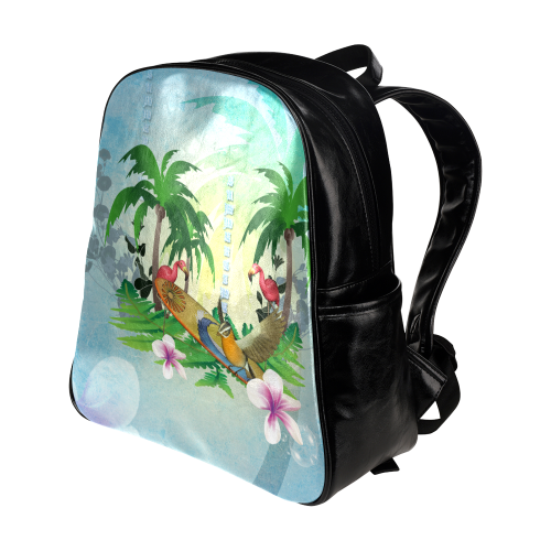 Tropical design with surfboard, palm and flamingo Multi-Pockets Backpack (Model 1636)