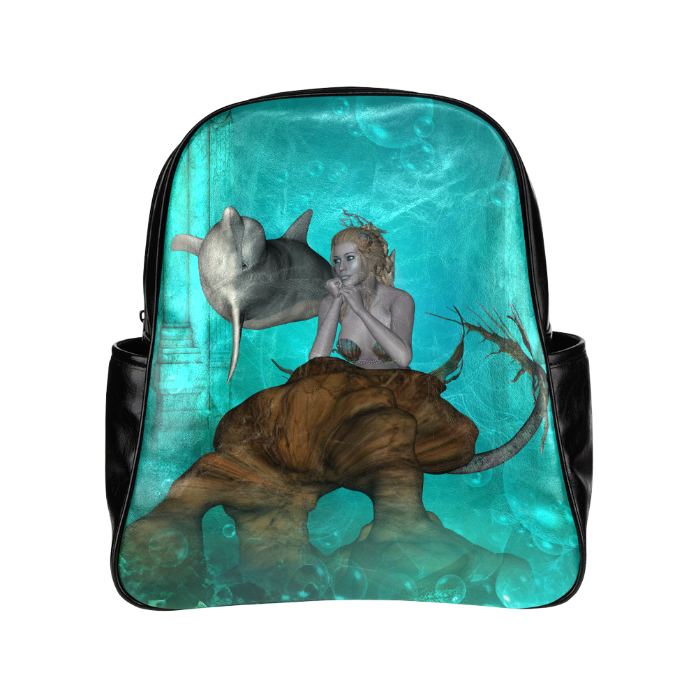 Beautiful mermaid with cute dolphin Multi-Pockets Backpack (Model 1636)