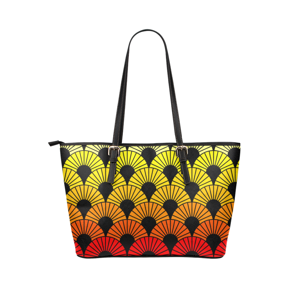 Firey Colors Mandala Sun Fans by ArtformDesigns Leather Tote Bag/Large (Model 1651)