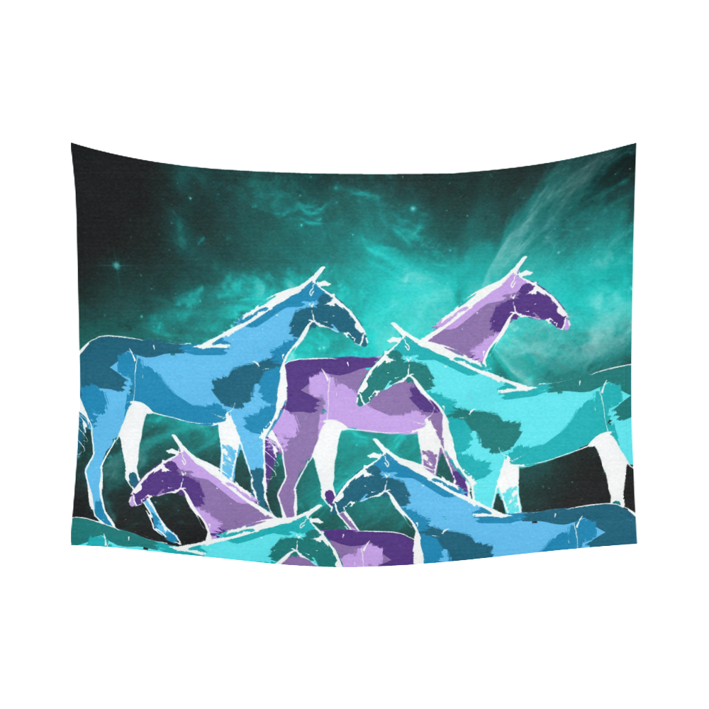 Horses under a galaxy Cotton Linen Wall Tapestry 80"x 60"