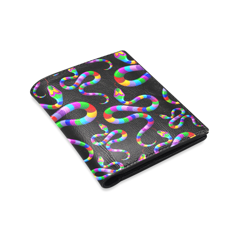 Snake Psychedelic Rainbow Colors Men's Leather Wallet (Model 1612)