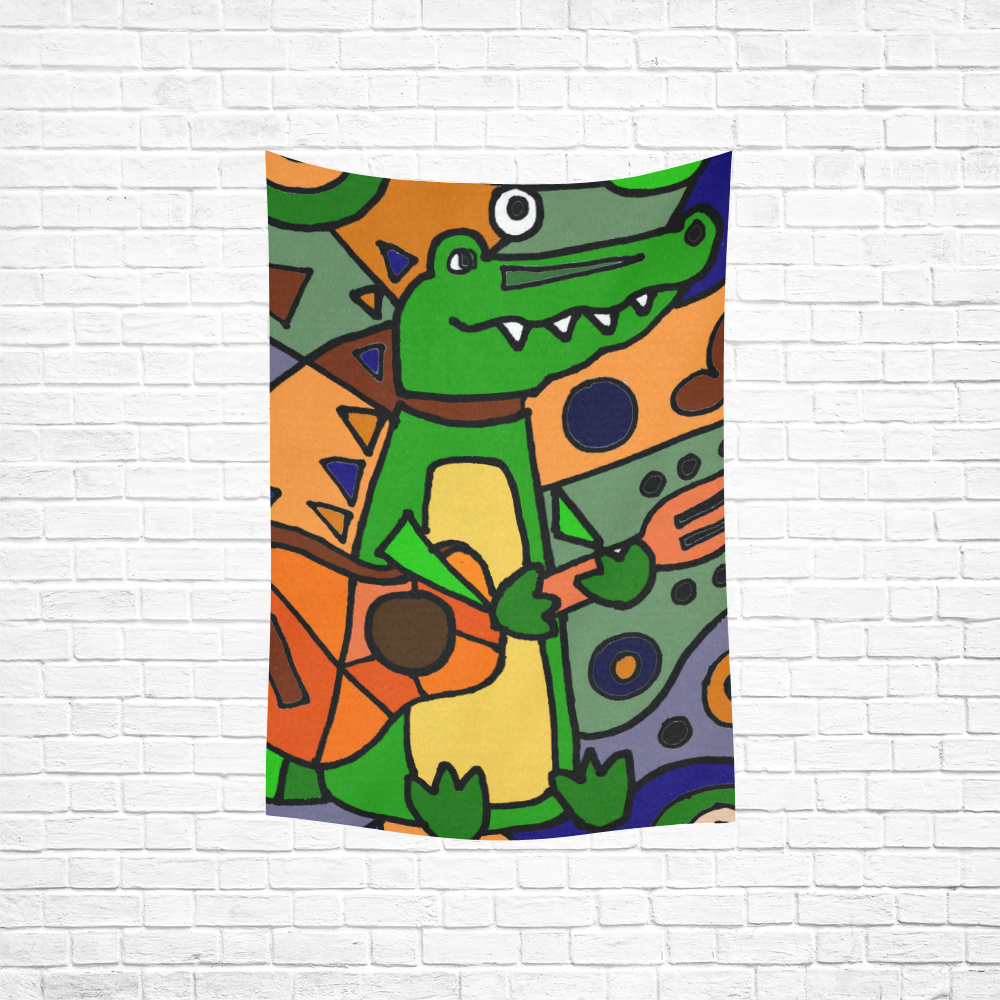 Funny Alligator Playing Guitar Art Cotton Linen Wall Tapestry 40"x 60"