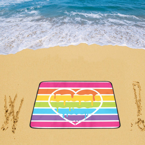 rainbow heart stripes Beach Mat 78"x 60"