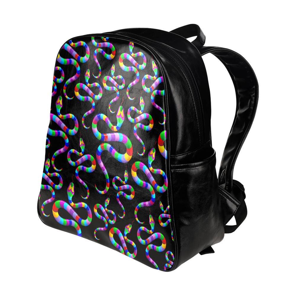Snake Psychedelic Rainbow Colors Multi-Pockets Backpack (Model 1636)
