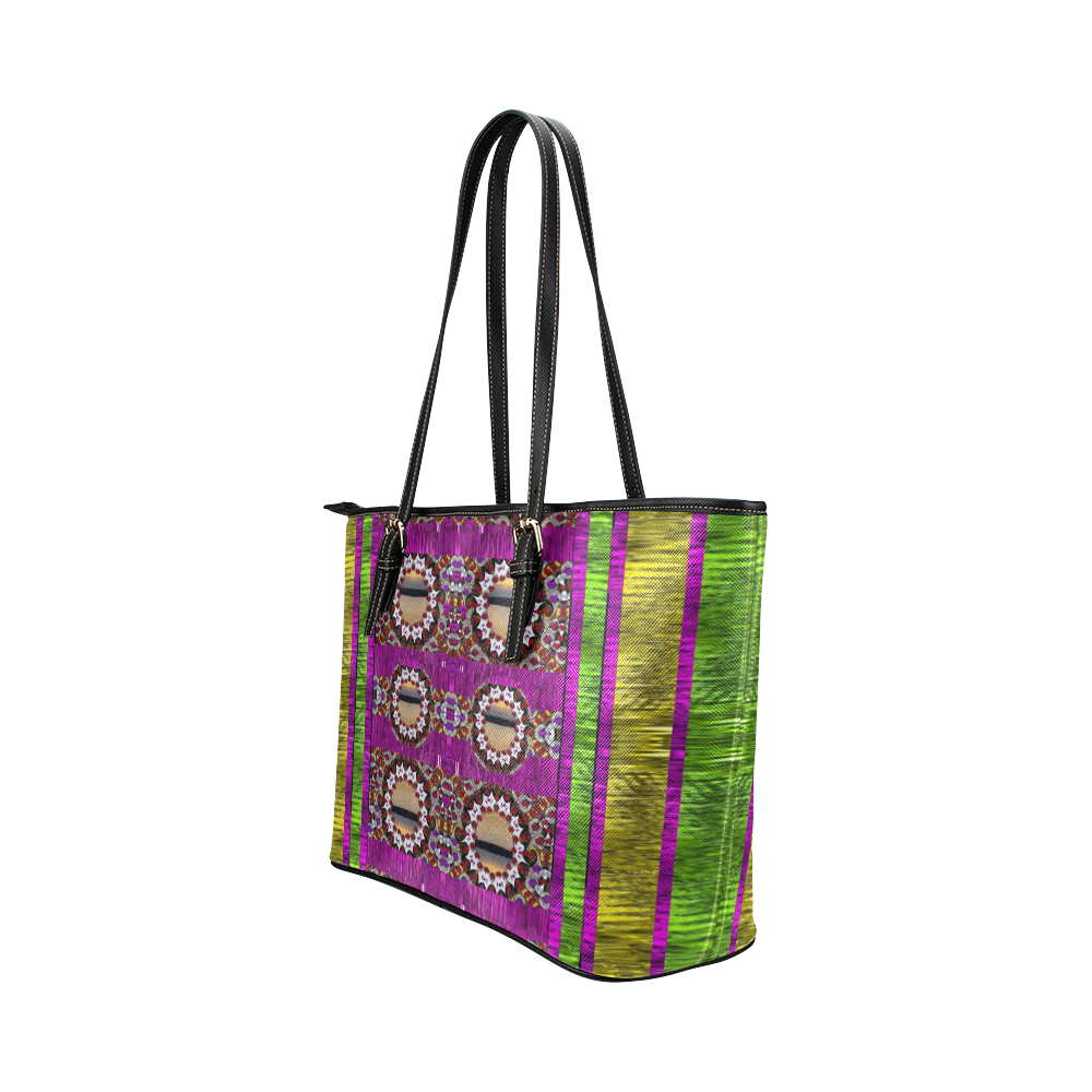 Rainbow love for the nature and sunset Leather Tote Bag/Small (Model 1651)