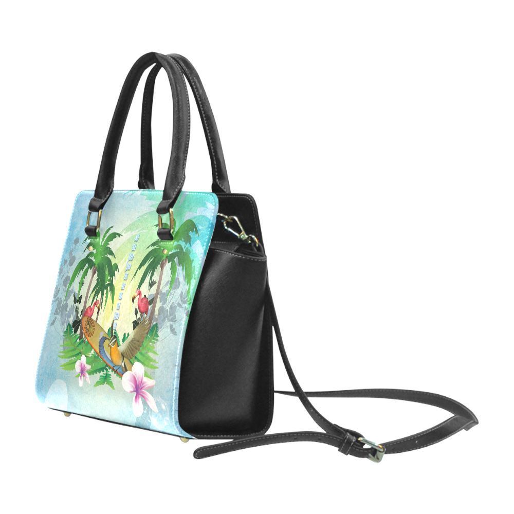 Tropical design with surfboard, palm and flamingo Classic Shoulder Handbag (Model 1653)