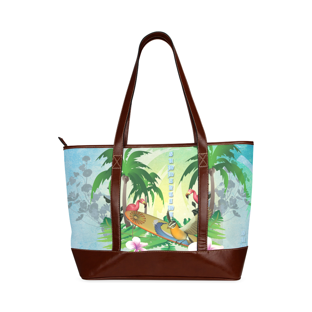 Tropical design with surfboard, palm and flamingo Tote Handbag (Model 1642)
