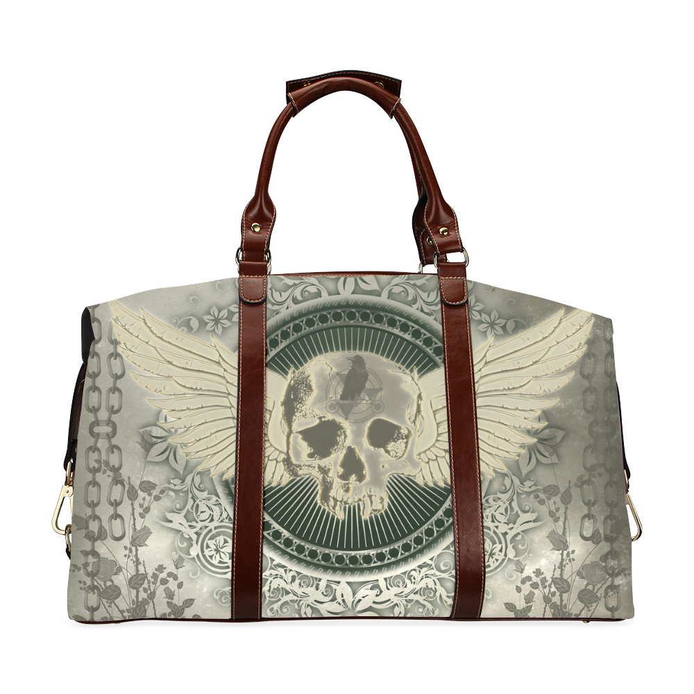 Skull with wings and roses on vintage background Classic Travel Bag (Model 1643)