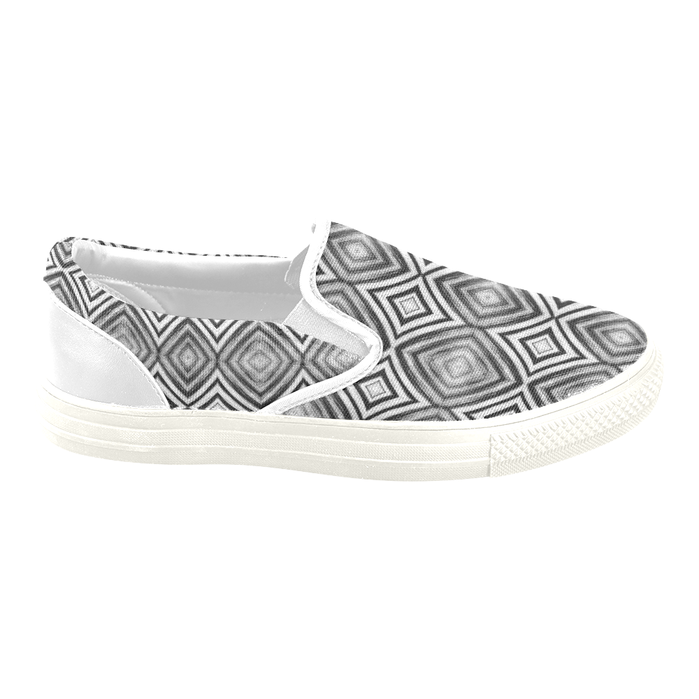 black and white diamond pattern Men's Unusual Slip-on Canvas Shoes (Model 019)