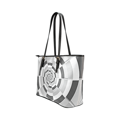 Crazy Dart Black and White Leather Tote Bag/Small (Model 1651)