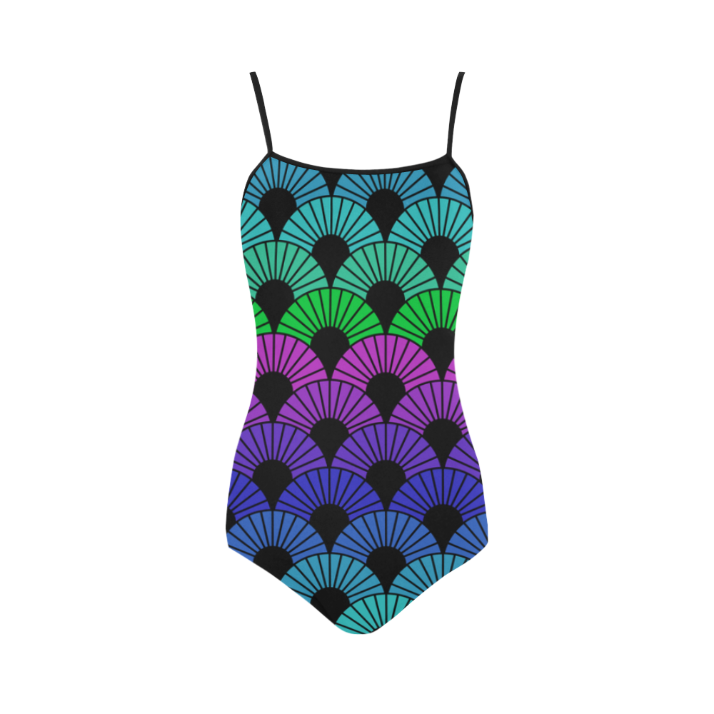 Peacock Colors Mandala Fans by ArtformDesigns Strap Swimsuit ( Model S05)