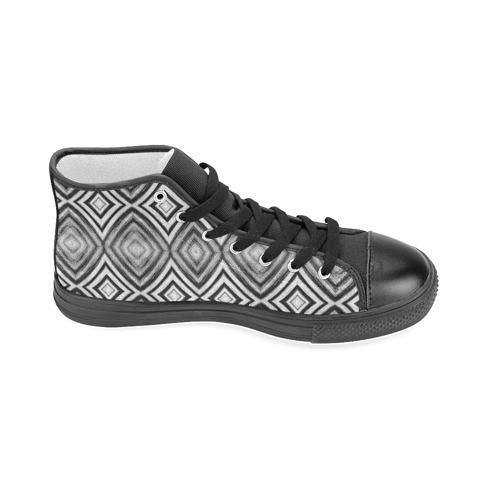 black and white diamond pattern Men’s Classic High Top Canvas Shoes (Model 017)