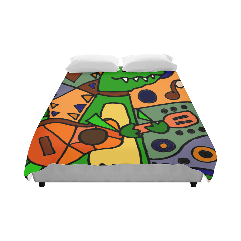 Funny Alligator Playing Saxophone Art Duvet Cover 86"x70" ( All-over-print)