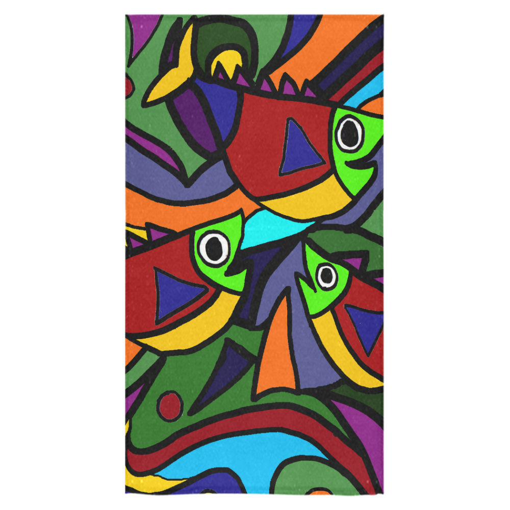 Colorful Funky Fish Abstract Art Bath Towel 30"x56"