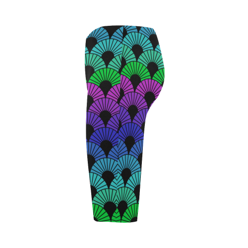 Peacock Colors Mandala Fans by ArtformDesigns Hestia Cropped Leggings (Model L03)