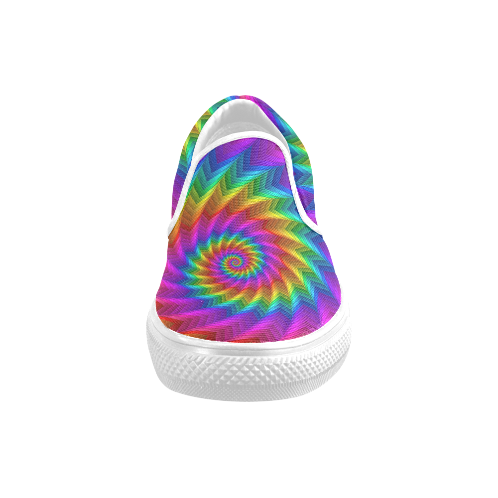 Psychedelic Rainbow Spiral Fractal Men's Slip-on Canvas Shoes (Model 019)