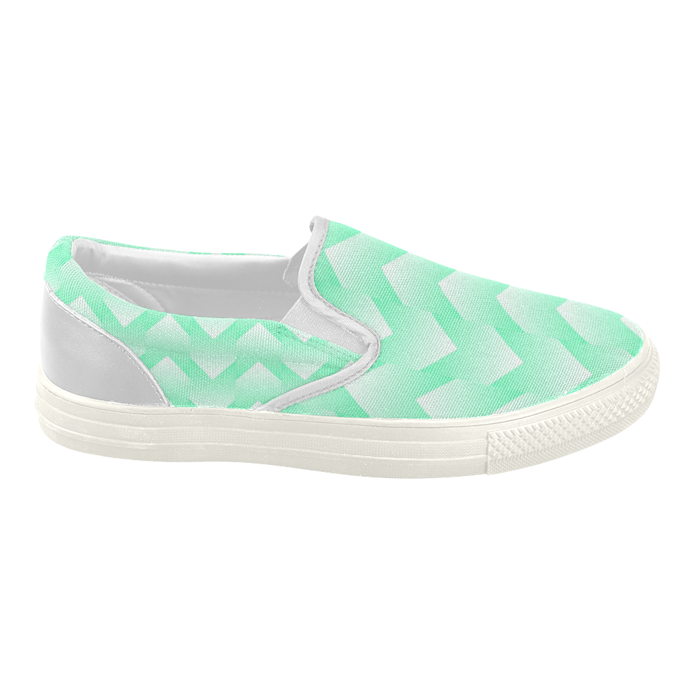 Mint Green/White Pattern Women's Slip-on Canvas Shoes (Model 019)