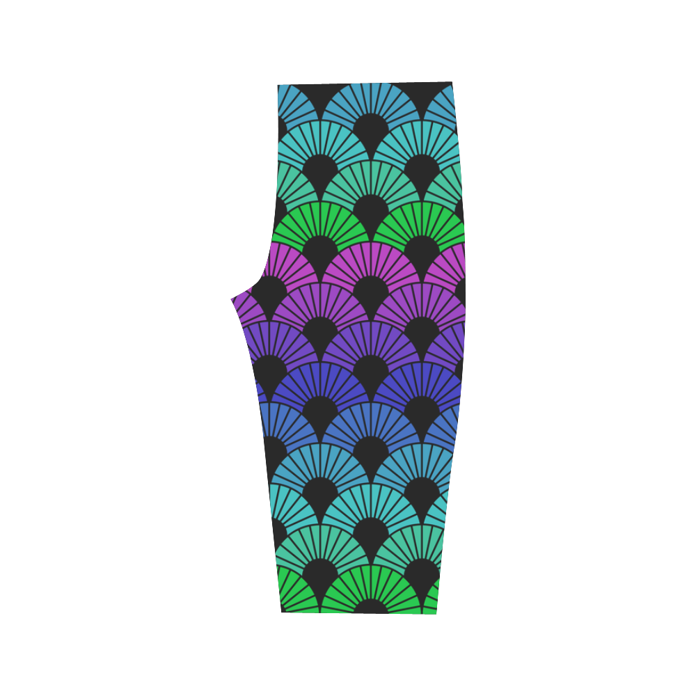 Peacock Colors Mandala Fans by ArtformDesigns Hestia Cropped Leggings (Model L03)