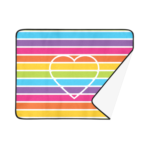 striped love rainbow heart Beach Mat 78"x 60"