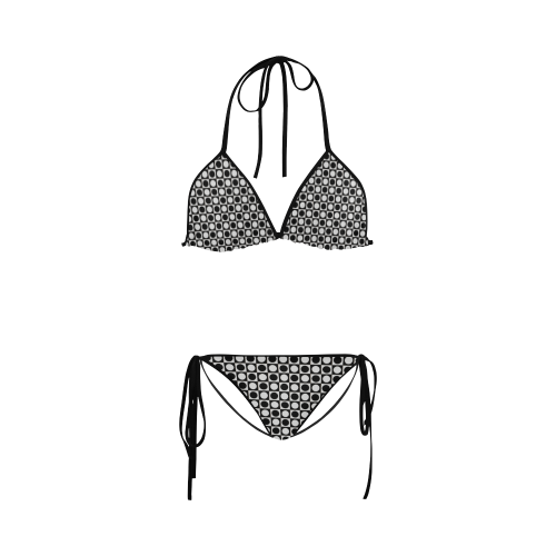 Modern DOTS in SQUARES pattern - black white Custom Bikini Swimsuit