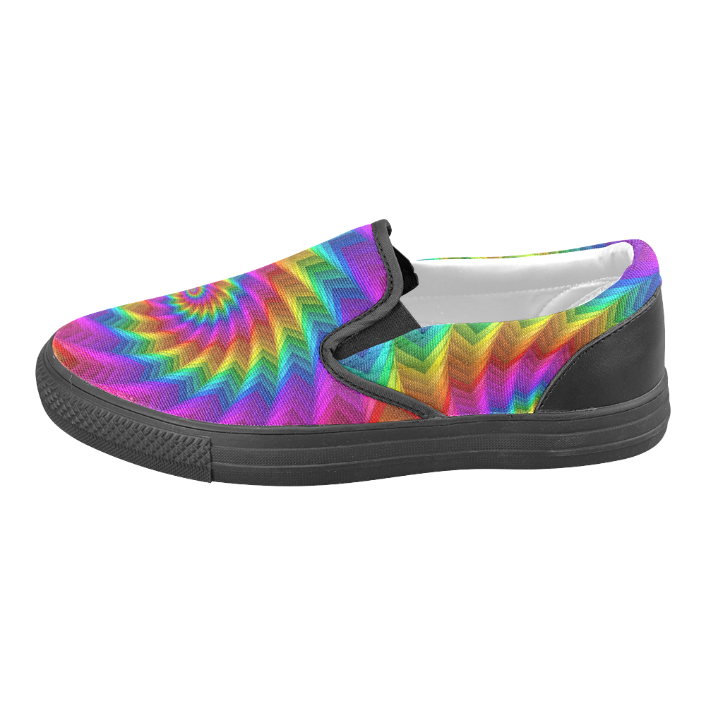 Psychedelic Rainbow Spiral Fractal Men's Unusual Slip-on Canvas Shoes (Model 019)