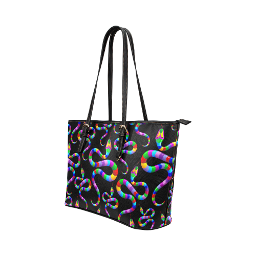 Snake Psychedelic Rainbow Colors Leather Tote Bag/Small (Model 1651)