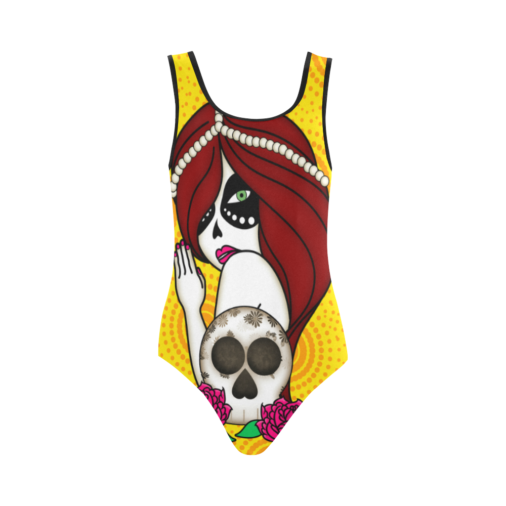 Sugar Skull Girl by ArtformDesigns Vest One Piece Swimsuit (Model S04)