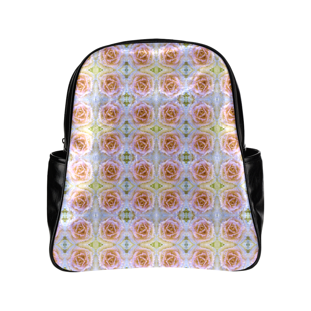Pink Light Blue Pastel Flowers Multi-Pockets Backpack (Model 1636)
