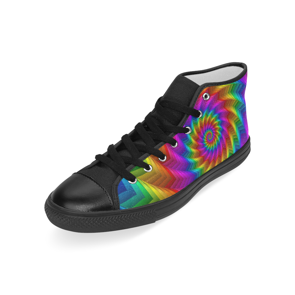 Psychedelic Rainbow Spiral Fractal Men’s Classic High Top Canvas Shoes (Model 017)