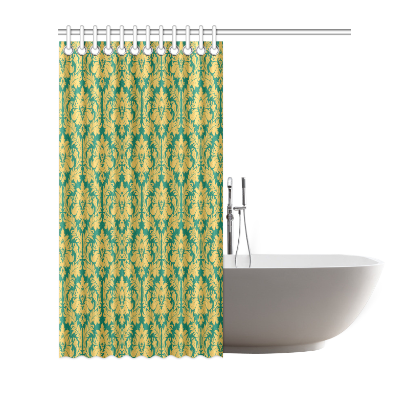 autumn fall green mustard yellow damask Shower Curtain 72"x72"