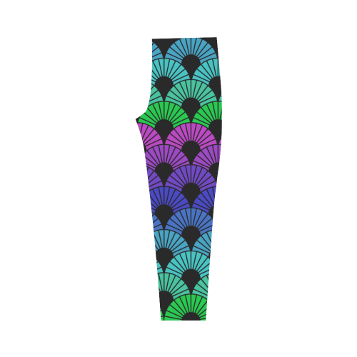 Peacock Colors Mandala Fans by ArtformDesigns Capri Legging (Model L02)
