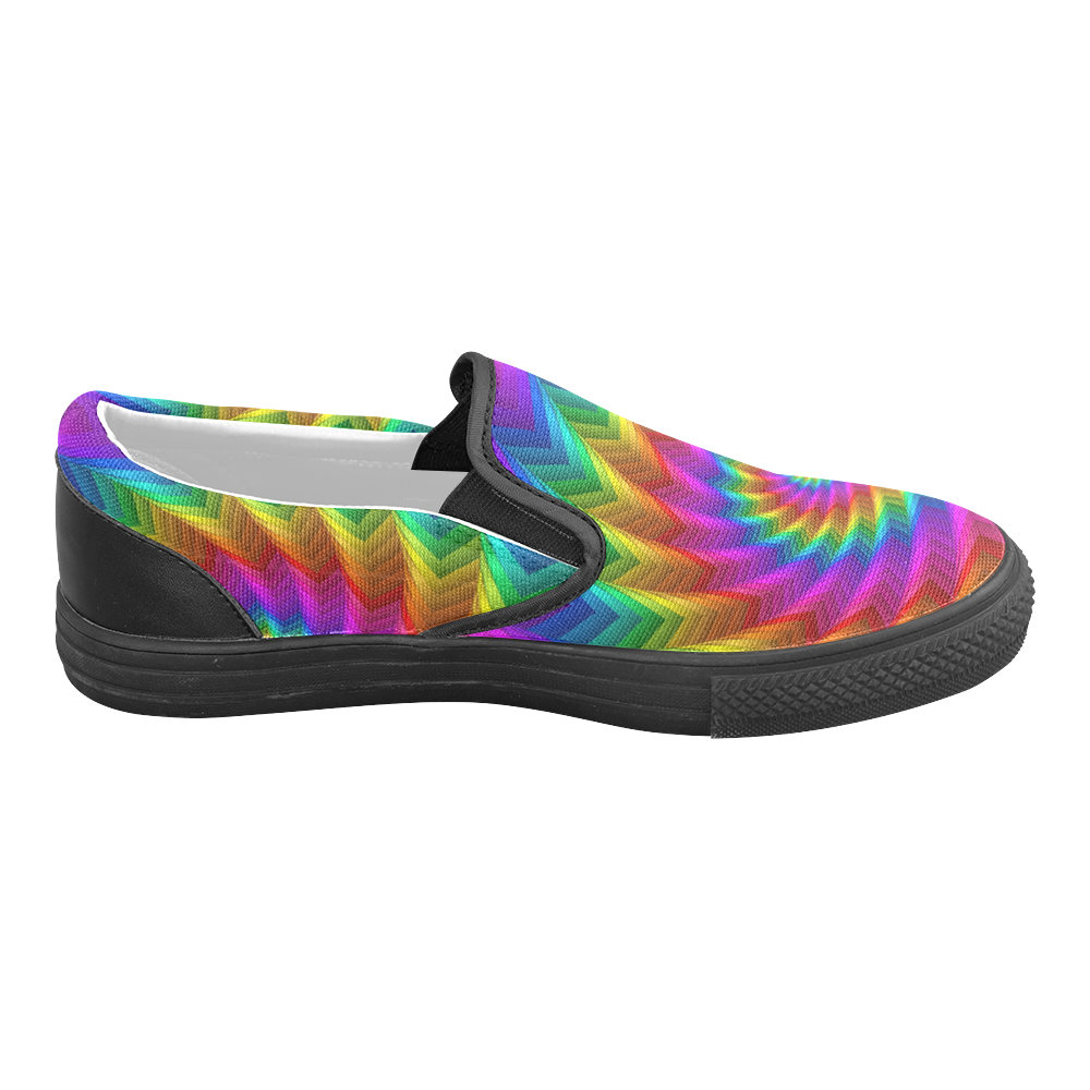 Psychedelic Rainbow Spiral Fractal Men's Unusual Slip-on Canvas Shoes (Model 019)