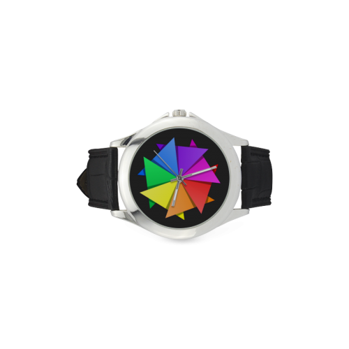 rainbow pinwheel Women's Classic Leather Strap Watch(Model 203)