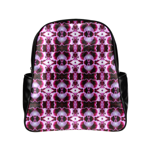 Purple White Flower Abstract Pattern Multi-Pockets Backpack (Model 1636)