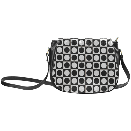 Modern DOTS in SQUARES pattern - black white Classic Saddle Bag/Large (Model 1648)