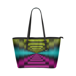 Colorful Autumn Dark Green Lilac Mint Leather Tote Bag/Large (Model 1651)