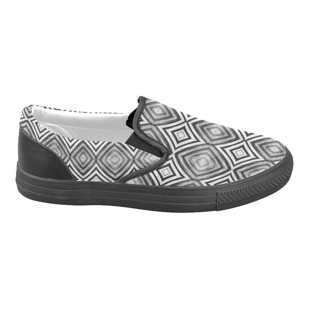 black and white diamond pattern Men's Unusual Slip-on Canvas Shoes (Model 019)