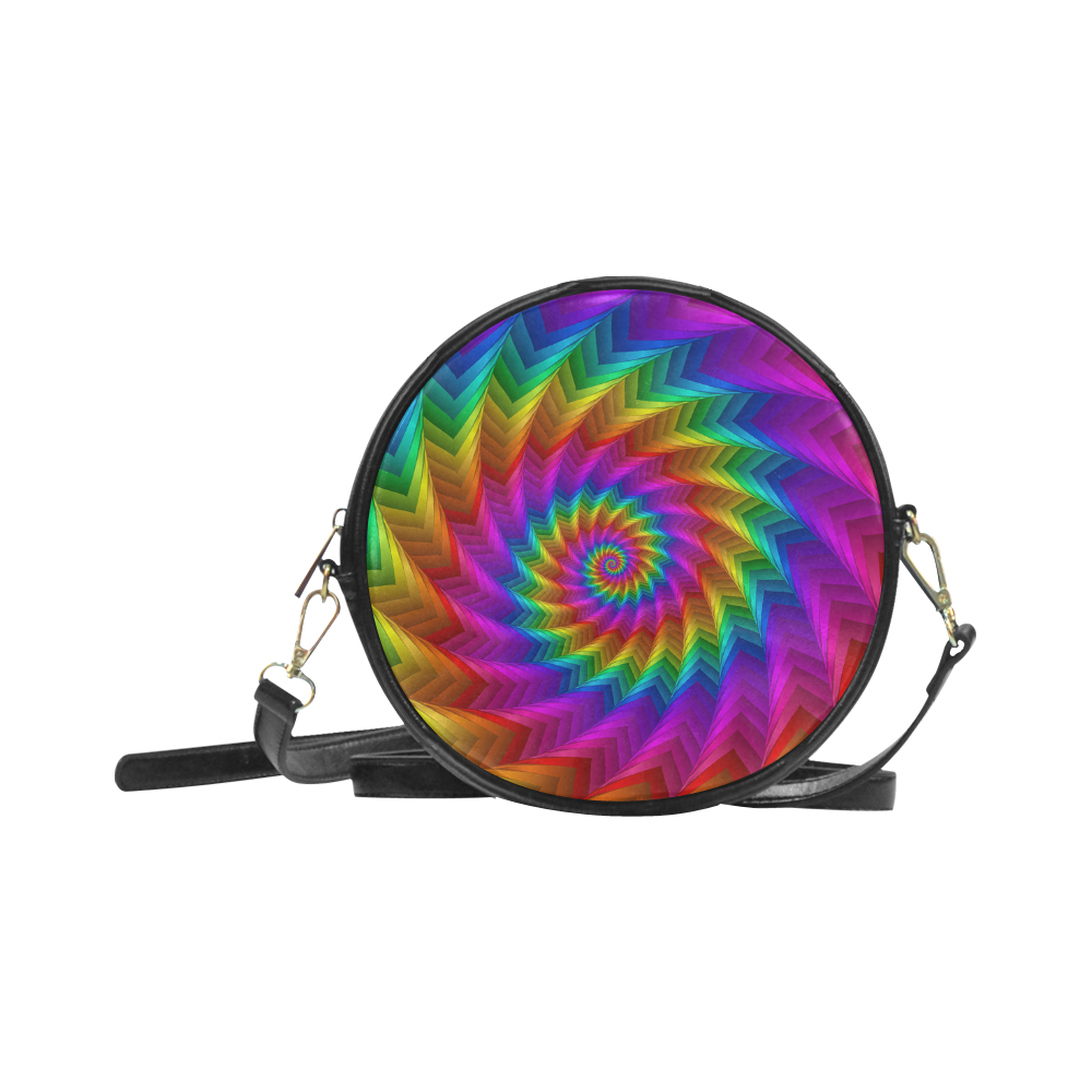 Psychedelic Rainbow Spiral Fractal Round Sling Bag (Model 1647)